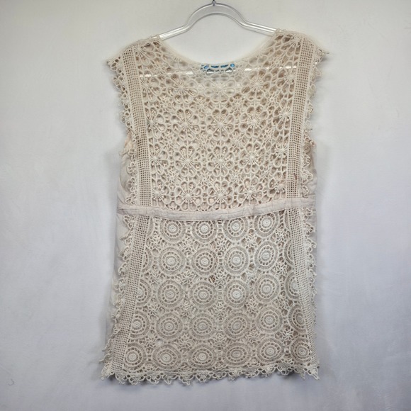 Solitaire Swim Cover Up Top Womens M Beige Crochet Lace Resort Beach Festival - Picture 5 of 13